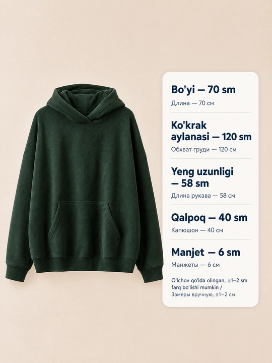 Ayollar flis koftasi xudi, katta o‘lchamli, kapyushonli, issiq, yumshoq, kuz, qish 48-54