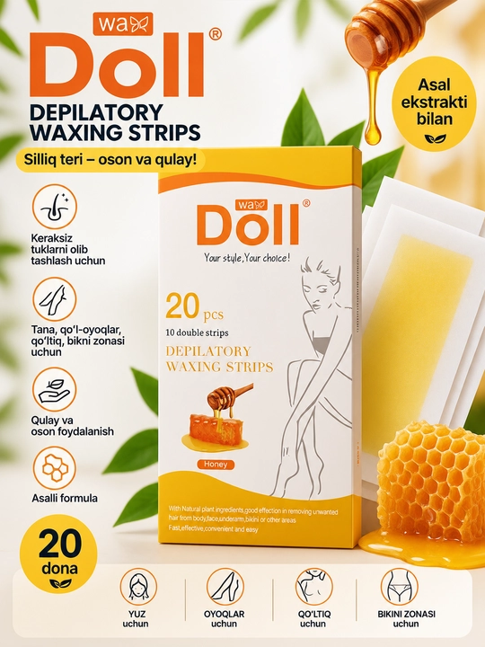 Depilyatsiya uchun mumli tasmalar wa Doll, Aloe Vera va Honey, 20 dona - 