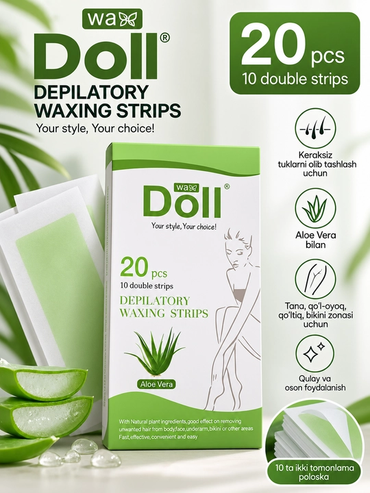 Depilyatsiya uchun mumli tasmalar wa Doll, Aloe Vera va Honey, 20 dona - 