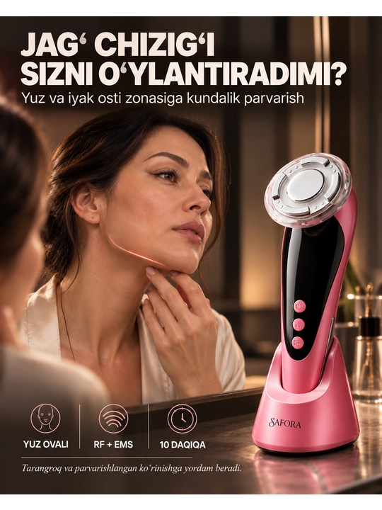 Yuz va bo'yin uchun RF va EMS massajori, ajinlarga qarshi yuz tortuvchi apparat