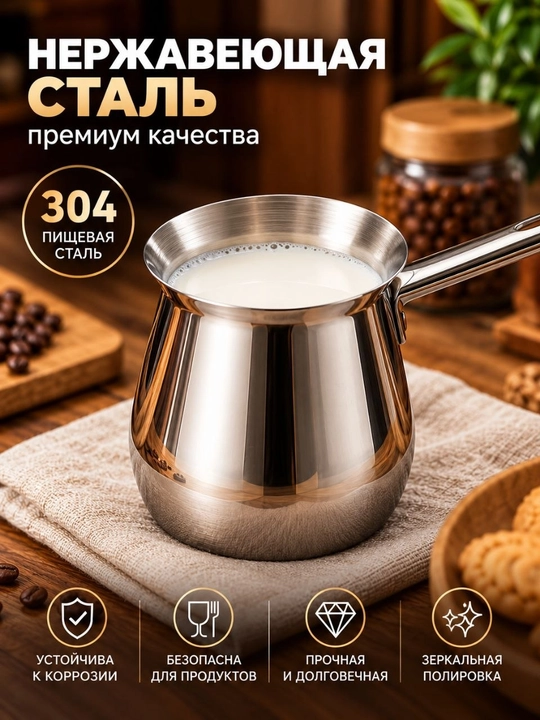 Турка из нержавеющей стали 600 мл для кофе, чая и молока, удобная ручка и прочная посуда