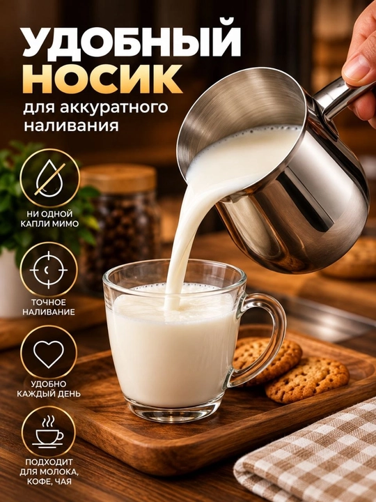 Турка из нержавеющей стали 600 мл для кофе, чая и молока, удобная ручка и прочная посуда