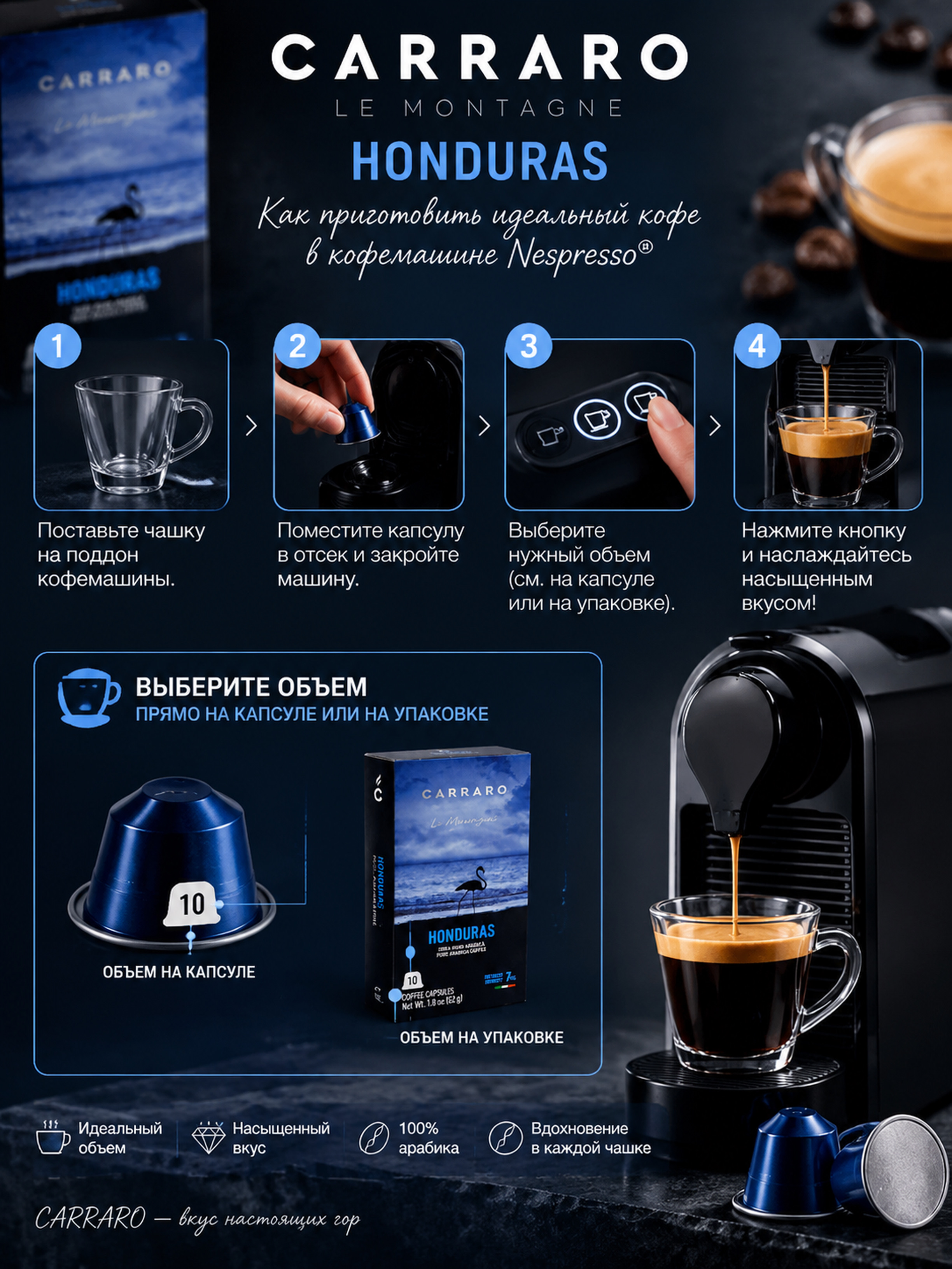 Кофе в капсулах Carraro Honduras, 10 капсул (Nespresso)