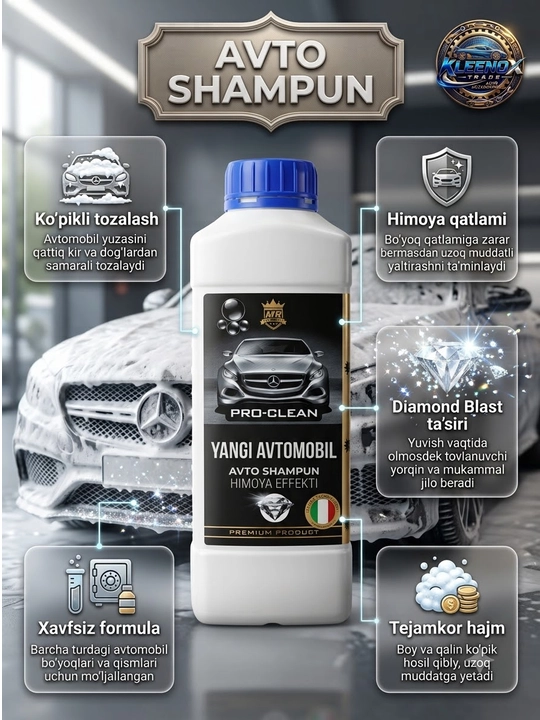 Avtoshampun Pro-Clean New Car, suv qaytaruvchi va yaltiroq himoya effekti, 1000 ml