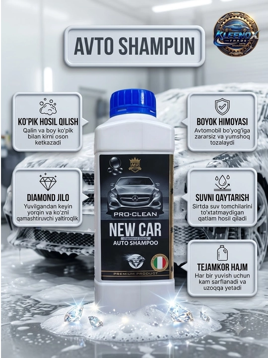 Avtoshampun Pro-Clean New Car, suv qaytaruvchi va yaltiroq himoya effekti, 1000 ml - 