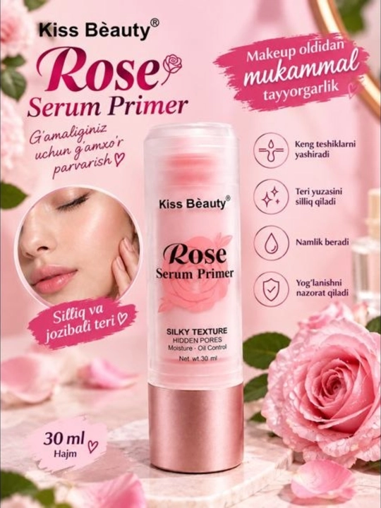 Makiyaj uchun BAZA, Rose Serium Primer, bo'yanish bazasi - 