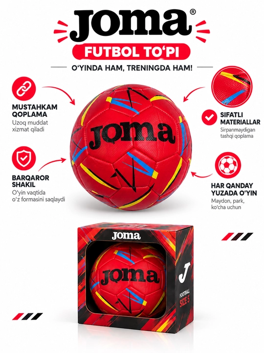 Joma futbol to‘pi, o‘yin va mashg‘ulot uchun, yengil va chidamli sport to‘pi - 