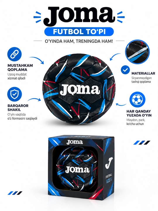 Joma futbol to‘pi, o‘yin va mashg‘ulot uchun, yengil va chidamli sport to‘pi - 