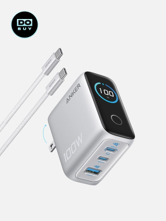 Зарядное устройство Anker 100W, 3 порта, Smart Display, быстрая зарядка, 2 USB-C, USB-A - 