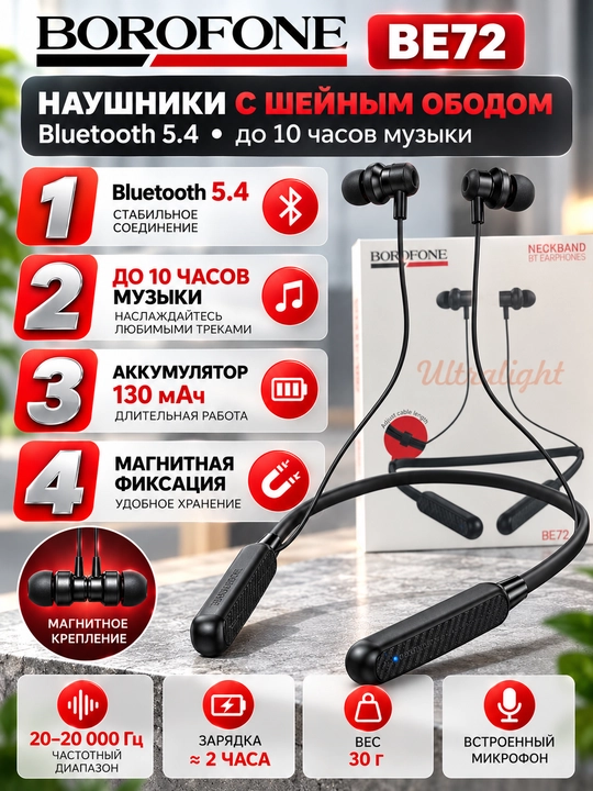 12D Borofone BE68 BE64 BE70 BE72 simsiz Bluetooth quloqchin, kuchli bass, bo‘yin gardishli
