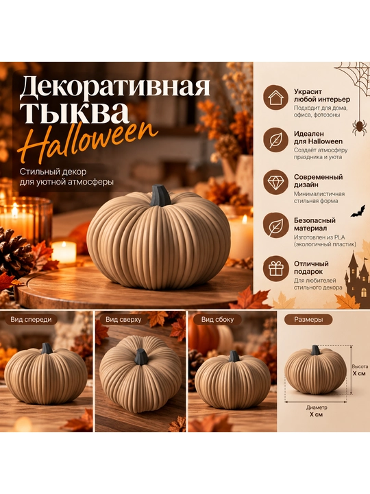Halloween uchun dekorativ qovoq, 3D figura, uy va interyer bezagi - 