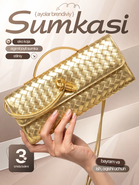 Ayollar uchun sumka, har kunlik va toy marosimlar uchun ham togri keladi - 