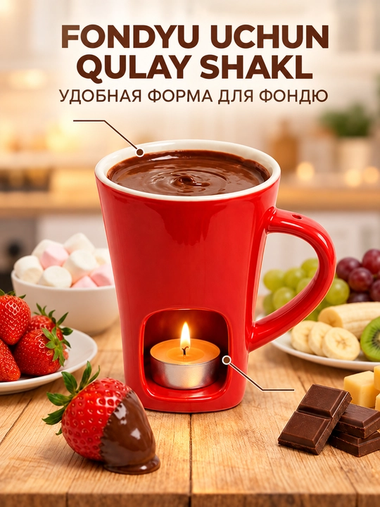 Керамический набор для фондю с кружкой и вилочками, для шоколада и сыра