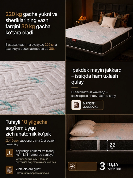 Ortopedik matras zavism prujina, 22 santimetr, 3 yil kafolat