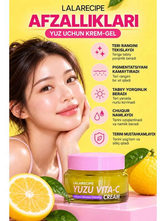 Oziqlantiruvchi yuz krem-geli, yuzu va C vitamini bilan, Yuzu Vita-C Cream