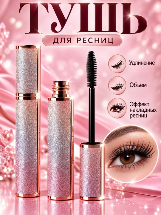 Черная тушь удлиняющая тушь водостойкая, для ресниц удлинение, подкручивание - 