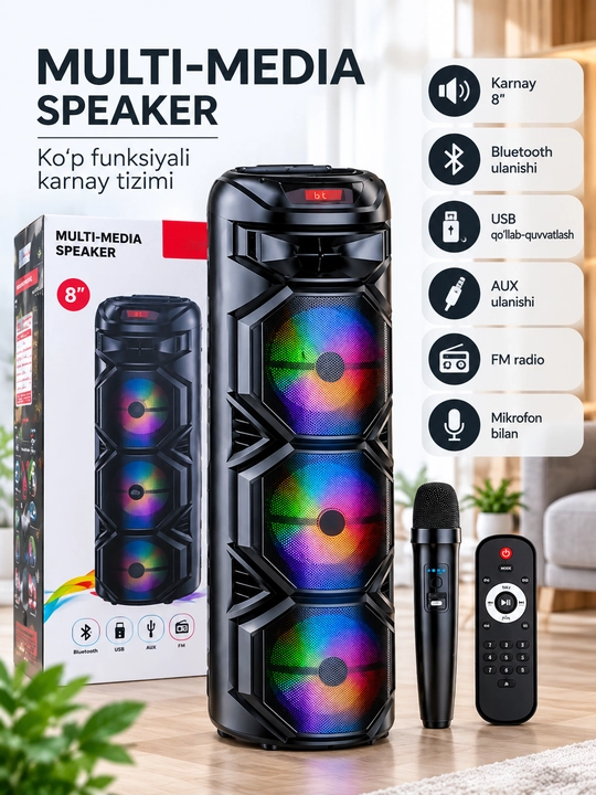 Simsiz kolonka , 30 Vt, RGB yorug‘lik effekti - 