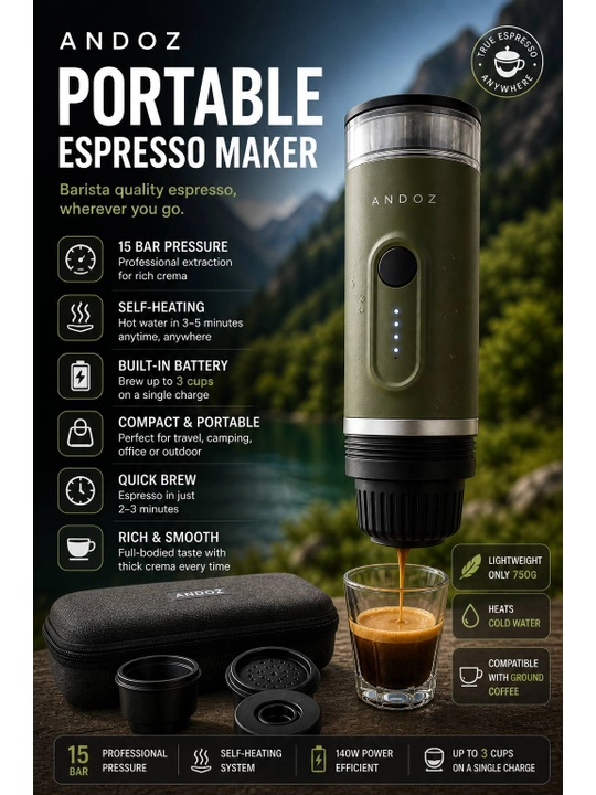 Портативная кофемашина ANDOZ — Espresso везде, USB, для путешествий - 