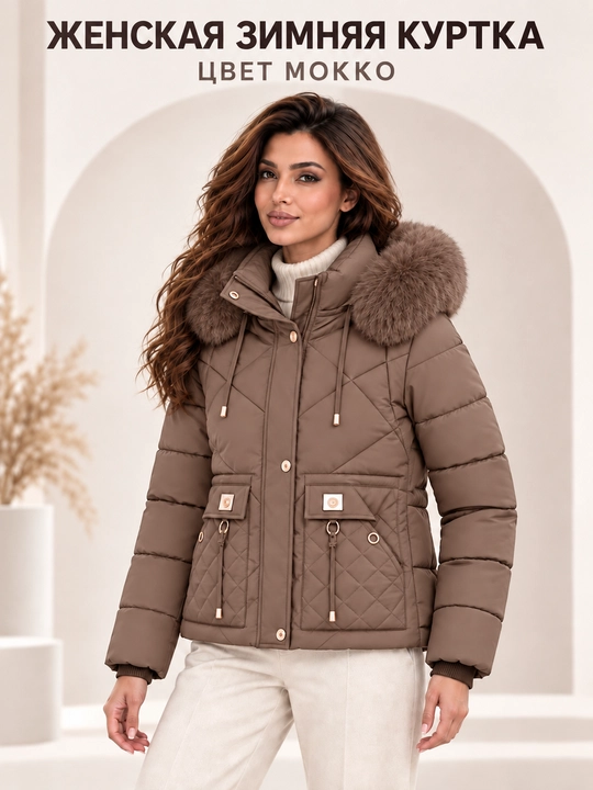 Ayollar uchun kapyushoni, yengi va mo‘ynasi olinadigan issiq kurtka-jilet, M–3XL
