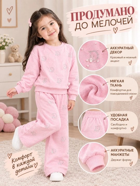Qiz bolalar uchun sport kostyumi,svitshot va shim, oʻlchami S-2Xl