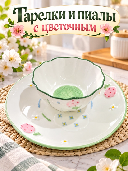 Gul solingan likopchalar va piyolalar - 