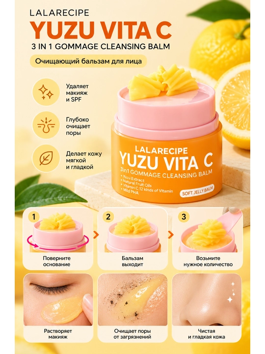 Yuzu Vita C 3 In 1 Gommage Cleansing Balm C vitamini va yuzu ekstrakti bilan - 