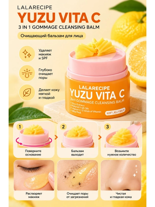 Yuzu Vita C 3 In 1 Gommage Cleansing Balm C vitamini va yuzu ekstrakti bilan