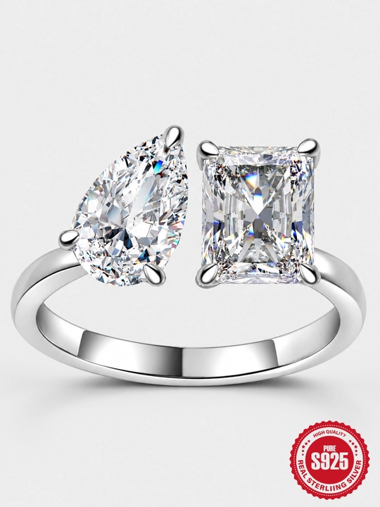 ALIXANDRA 925 Kumush Moissanite Uzuk — 2 Carat D Color, Sertifikatli