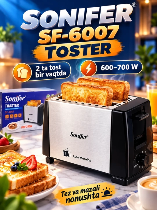 Тостер Sonifer SF-6007 тостер, на 2 ломтика, 600–700Вт - 