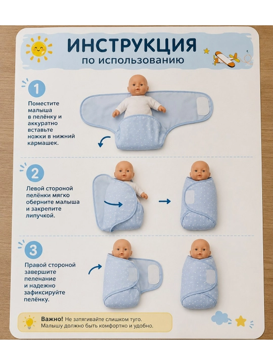 Пеленка кокон для новорожденных с шапочкой, мягкий хлопковый набор, 0–6 мес