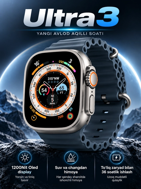 Apple WATCH Ultra 3 49 mm(1:1 lux copy) —  умные часы, oled дисплей