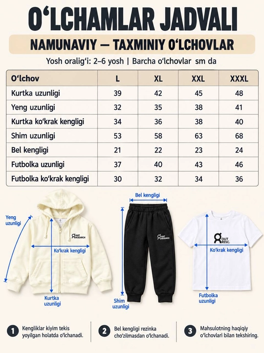 Bolalar sport komplekti, 3 qismli to‘plam, nimcha, kapyushonli xudi, shim