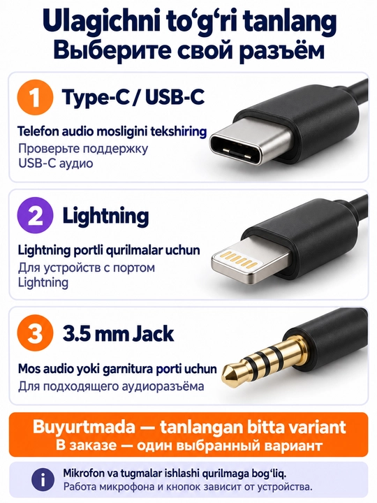 Simli quloqchinlar Blue Spectrum Lightning / Type-C / 3.5 mm Jack, mikrofonli