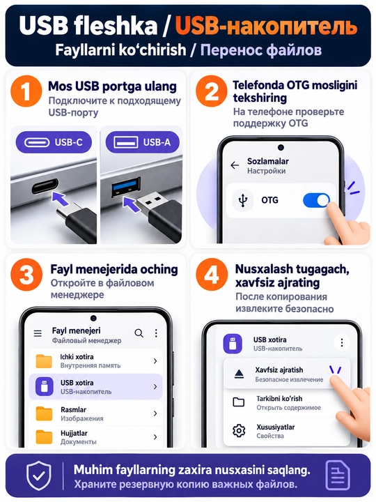 USB Type-C va USB-A ikki ulagichli metall fleshka, 16/32/64/128 GB