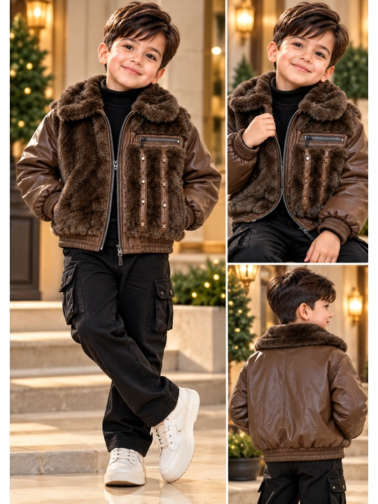 Куртка-бомбер для мальчика — зимняя, тёплая с мехом, 6–10 лет