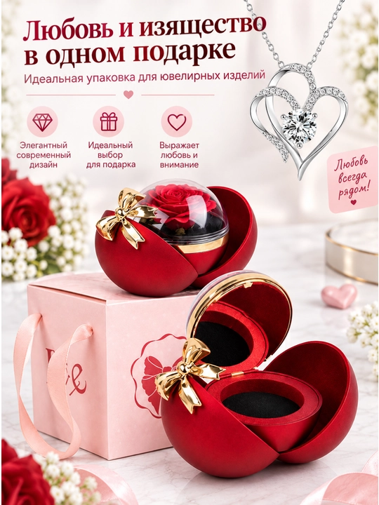Romantik atirgul sovg‘a qutisi, yurak shaklidagi dekorativ quti
