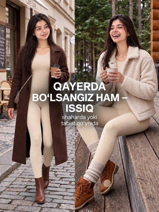 Ayollar qishki termal ichki kiyim, sport va sayr uchun issiq 2 tasi 1 da to‘plam