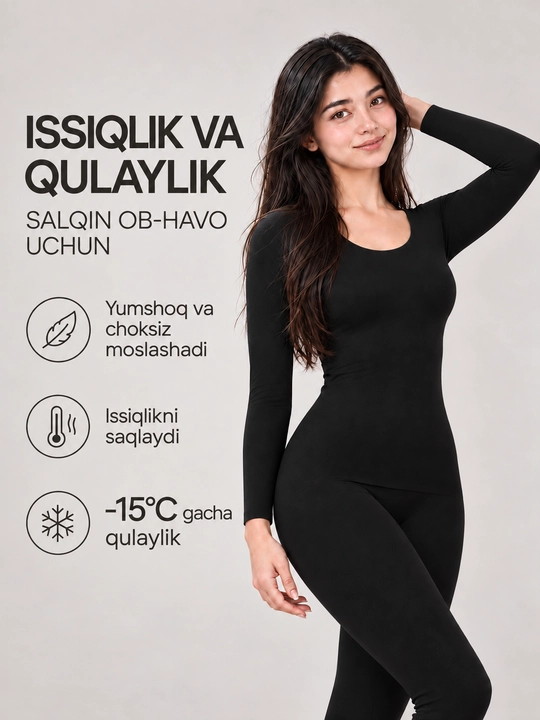 Ayollar qishki termal ichki kiyim, sport va sayr uchun issiq 2 tasi 1 da to‘plam