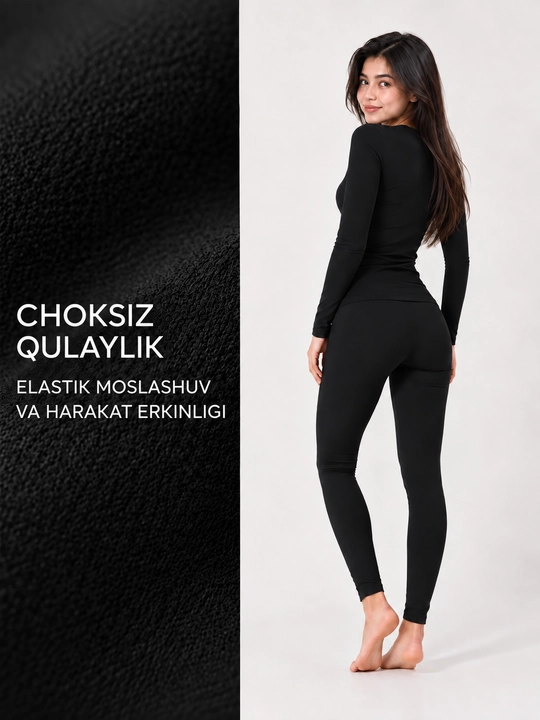 Ayollar qishki termal ichki kiyim, sport va sayr uchun issiq 2 tasi 1 da to‘plam
