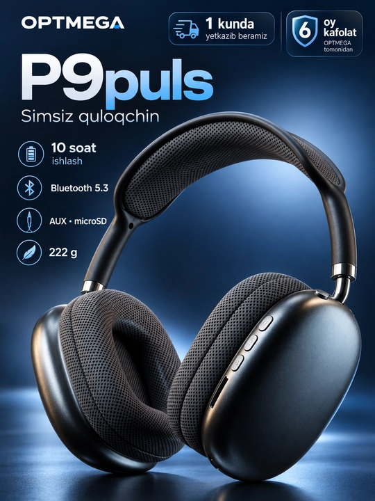 Simsiz Bluetooth quloqchinlar P9, mikrofonli, to'liq o'lchamli - 
