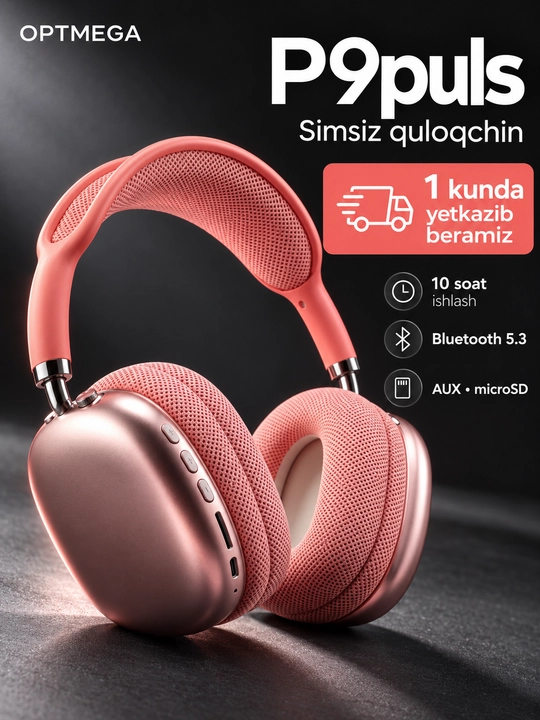 Simsiz Bluetooth quloqchinlar P9, mikrofonli, to'liq o'lchamli - 