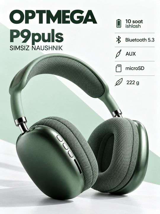 Simsiz Bluetooth quloqchinlar P9, mikrofonli, to'liq o'lchamli - 