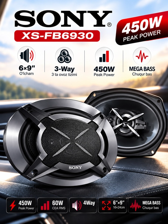 Автомобильная акустика Sony XS-FB6930, 6×9", 450 Вт, 4-Way - 