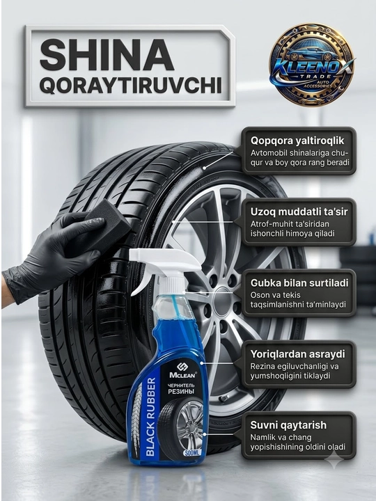 Чернитель резины и шин Mclean Black Rubber, блеск и гидрофобная защита колес авто, 500 мл