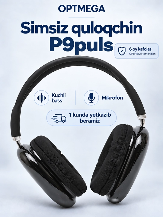 Simsiz Bluetooth quloqchinlar P9, mikrofonli, to'liq o'lchamli - 