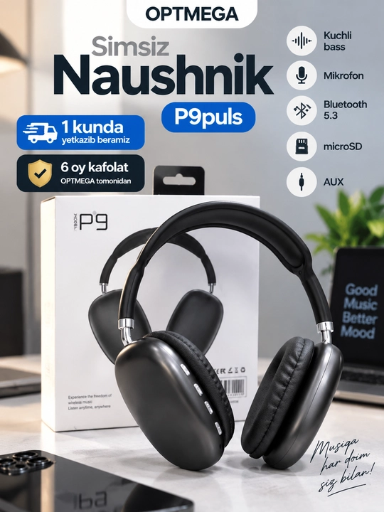 Беспроводные наушники Bluetooth P9 с микрофоном, полноразмерные - 