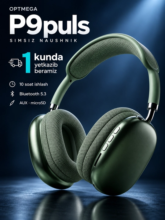 Simsiz Bluetooth quloqchinlar P9, mikrofonli, to'liq o'lchamli - 