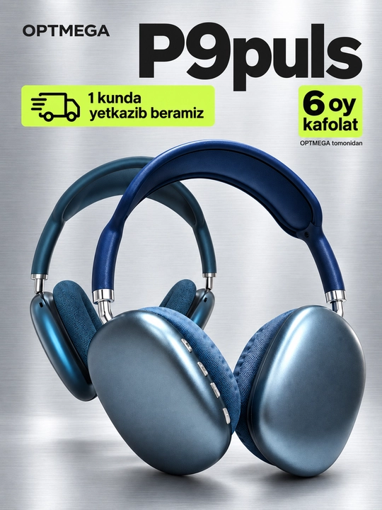 Simsiz Bluetooth quloqchinlar P9, mikrofonli, to'liq o'lchamli - 