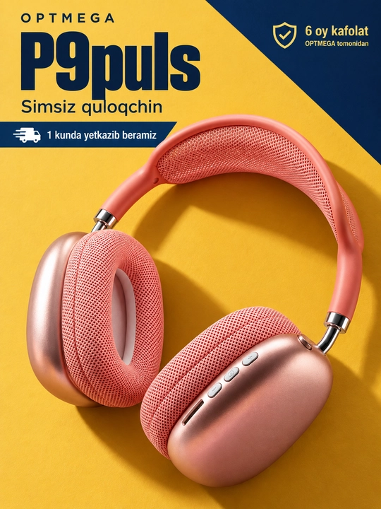 Simsiz Bluetooth quloqchinlar P9, mikrofonli, to'liq o'lchamli - 