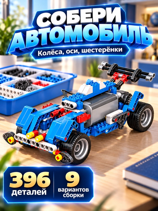 Электронный STEM-конструктор по робототехнике, 396 деталей, мотор, 9 моделей